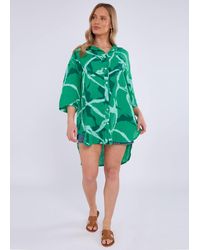 Gini London - Linen Abstract Print Mini Shirt Dress - Lyst