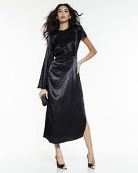 River Island - Maxi Dress Satin One Sleeve Viscose - Lyst