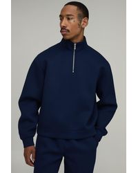 BoohooMAN - Oversized Boxy 1/4 Zip Funnel Neck Scuba Sweatshirt - Lyst