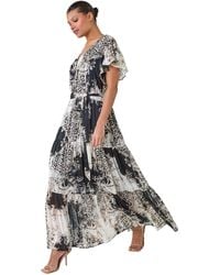 Roman - Animal Print Shimmer Tiered Maxi Dress - Lyst