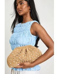 Boohoo - Pearl Detail Raffia Slouchy Clutch Bag - Lyst