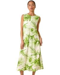 Roman - Petite Leaf Print Trim Midi Dress - Lyst