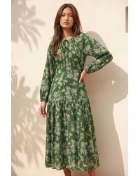 Roman - Floral Keyhole Tie Midi Dress - Lyst