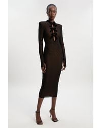 Karen Millen - Mesh With Velvet Bow Trim Detail Long Sleeve Midi Dress - Lyst