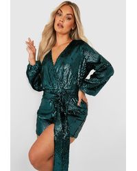 Boohoo - Plus Velvet Sequin Tie Waist Playsuit - Lyst