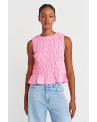 Dilvin - Crop Blouse Met Rundhals En Knopen - Lyst