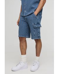 BoohooMAN - Relaxed Textured Denim Cargo Shorts - Lyst