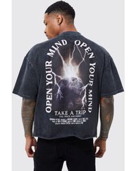 BoohooMAN - Oversized Boxy Washed Graphic Raw Hem T-shirt - Lyst