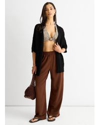 Gini London - Schwarze Gehäkelte Strickjacke Von Kante Zu Kante - Lyst