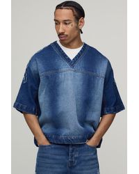 BoohooMAN - Oversized Varsity Applique Denim T-Shirt - Lyst