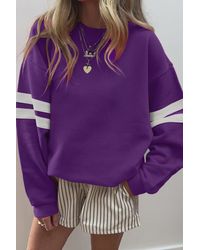 Azura Exchange - Gestreepte Mouw Pullover Sweatshirt - Lyst