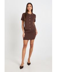 Boohoo - Short Sleeve Knitted Button Top And Mini Skirt - Lyst