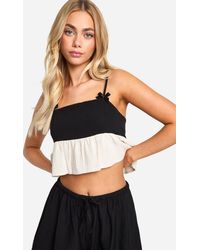 Boohoo - Linen Look Bow Contrast Peplum Cami - Lyst