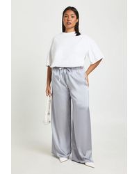 Boohoo - Plus Satin Drawstring Waist Wide Leg Trouser - Lyst