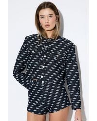 MissPap - Premium Denim Diamond Textured Trucker Jacket Co-Ord - Lyst