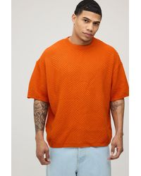BoohooMAN - Oversized Geo Stitch Knitted T-Shirt - Lyst