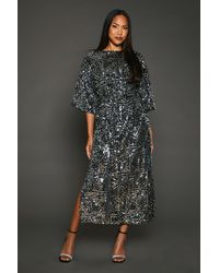 PRINCIPLES - Sequin Detail Belted Batwing Midi Dress - Lyst