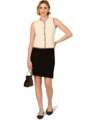 Adrianna Papell - Sleeveless Button Front Knit Tweed Cardigan Vest With Fringe - Lyst