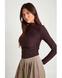 Boohoo - Grown On Neck Ruched Side Long Sleeve Top - Lyst