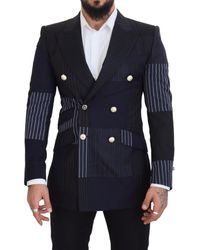 Dolce & Gabbana - Patchwork Wollen Blazer Met Dubbele Rij Knopen - Lyst