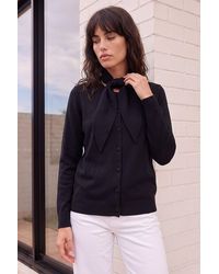 Roman - Tie Neck Soft Knit Cardigan - Lyst