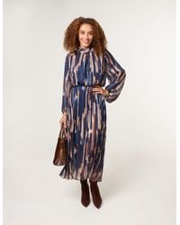 Blue Vanilla - High Neck Printed Dress With Elasticated Waist - Lyst