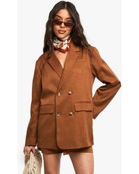 Boohoo - Tailored Linen Look Double Breasted Blazer - Lyst