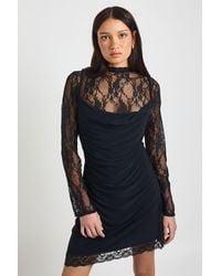 Boohoo - Lace High Neck Flare Sleeve Dress With Slinky Cowl Cami - Lyst
