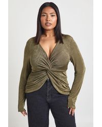 Boohoo - Plus Knot Detail Long Sleeve Top - Lyst