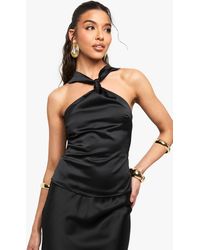 Boohoo - Satin Knot Strap Detail Top - Lyst