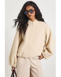 Boohoo - Balloon Sleeve Wool Look Bomber Jacket - Lyst