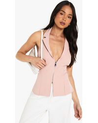Boohoo - Woven Halterneck Zip Through Waistcoat - Lyst