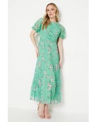 Oasis - Occasion Floral Lace Bodice Pleated Midi Dress - Lyst