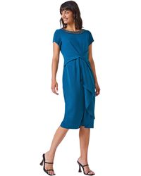 Roman - Embellished Twist Waist Stretch Ruched Dress - Lyst