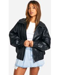 Boohoo - Petite Pu Seam Detail Oversized Bomber Jacket - Lyst