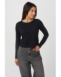 Brave Soul - Long Sleeve Contrast Print Neck Detail Top - Lyst