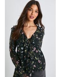 Boohoo - Floral Chiffon Ruffle Blouse - Lyst