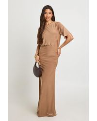 Boohoo - Super Soft Ruched Waist Flared Sleeve Maxi Dress - Lyst