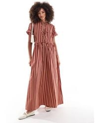 ASOS - Tie Front Puff Sleeve Maxi Dress - Lyst