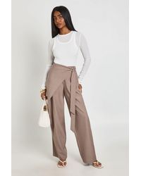 Boohoo - Drape Tie Detail Wide Leg Tailored Trousers - Lyst