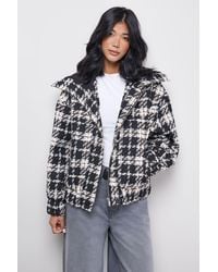 Warehouse - Oversized Check Chunky Rib Bomber - Lyst