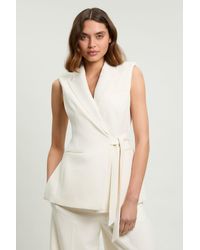 Karen Millen - Compact Stretch Tailored Tie Front Waistcoat - Lyst