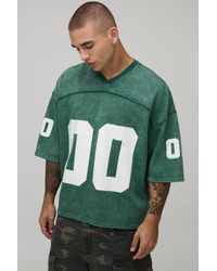 BoohooMAN - Oversized Boxy Seam Detail Washed 00 Print V-Neck Baseball Sports Top - Lyst