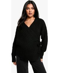 Boohoo - Maternity Soft Cable Knitted Wrap Cardigan - Lyst