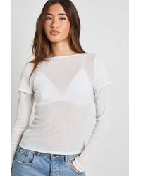 Boohoo - Sheer Textured Long Sleeve Layered Top - Lyst