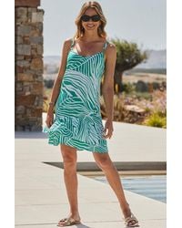 Sosandar - Palm Print Ring Detail Ruffle Hem Dress - Lyst