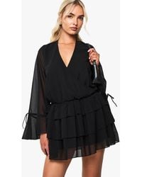 Boohoo - Chiffon Long Sleeve Mini Dress - Lyst