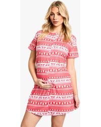 Boohoo - Maternity Christmas Fairaisle Print 2 Pack Peached Button Down Nightie - Lyst