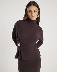 River Island - Top Long Sleeve Cosy Detail Cotton - Lyst