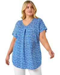 Roman - Curve Pleat Front Printed V-Neck Stretch Top - Lyst